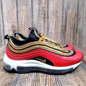 Nike Air Max 97 Gold Sequin Red Sneakers Running Lifestyle Shoes Sz 6.5 Athletic